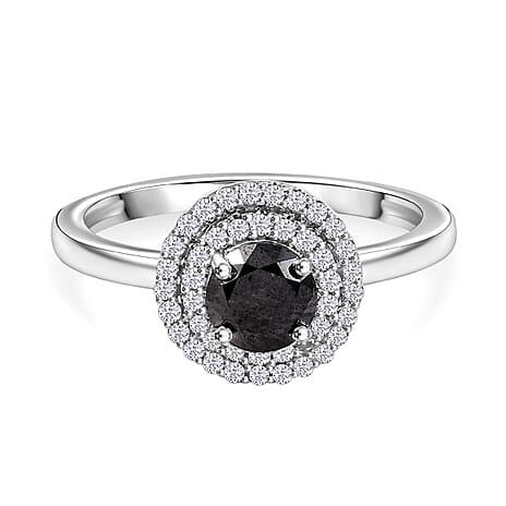 9K White Gold Black Diamond & White Diamond Ring 1.00 Ct.