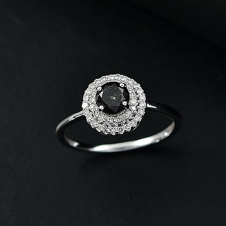 9K White Gold Black Diamond & White Diamond Ring 1.00 Ct.