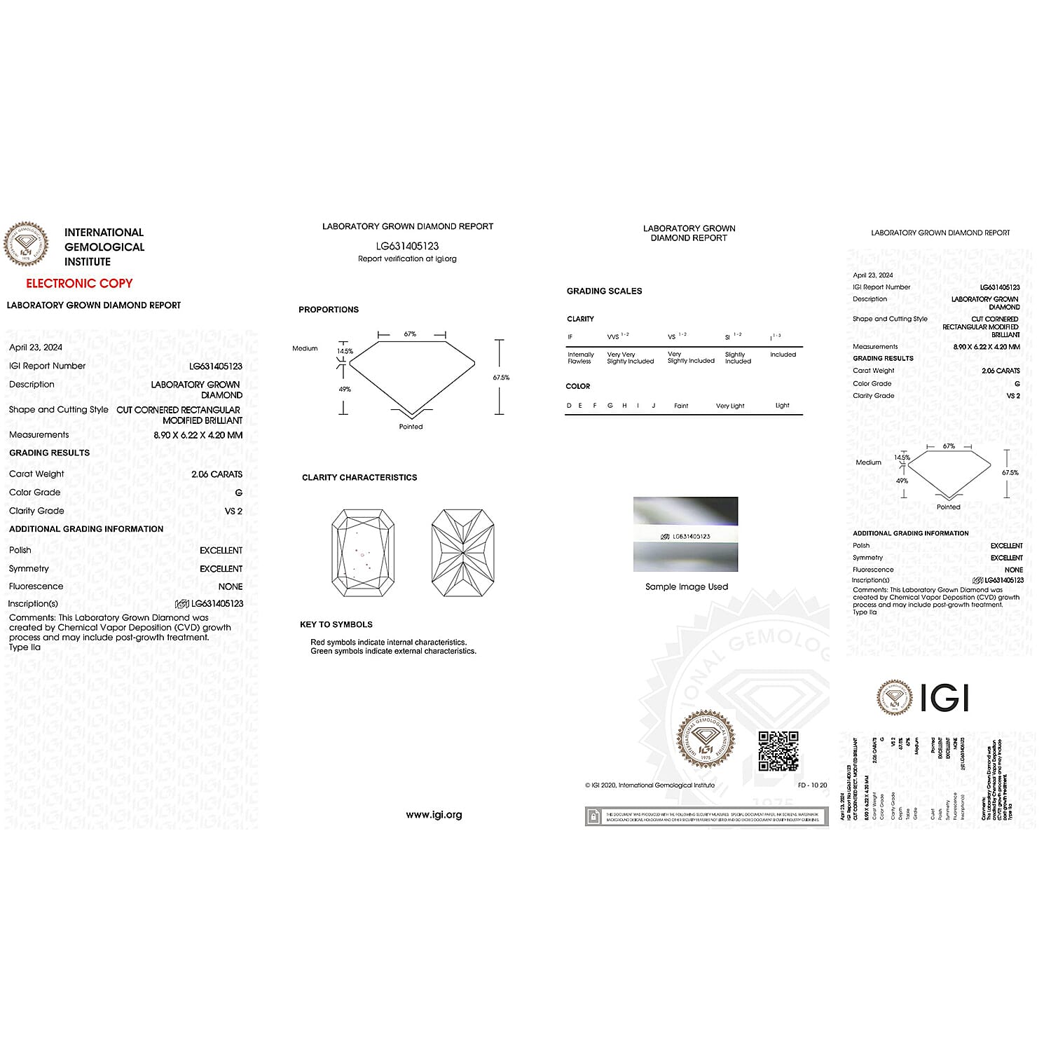 Lab Grown Diamond Rectangular 8.90x6.22 mm IGI Certified VS2-G Quality Diamond.