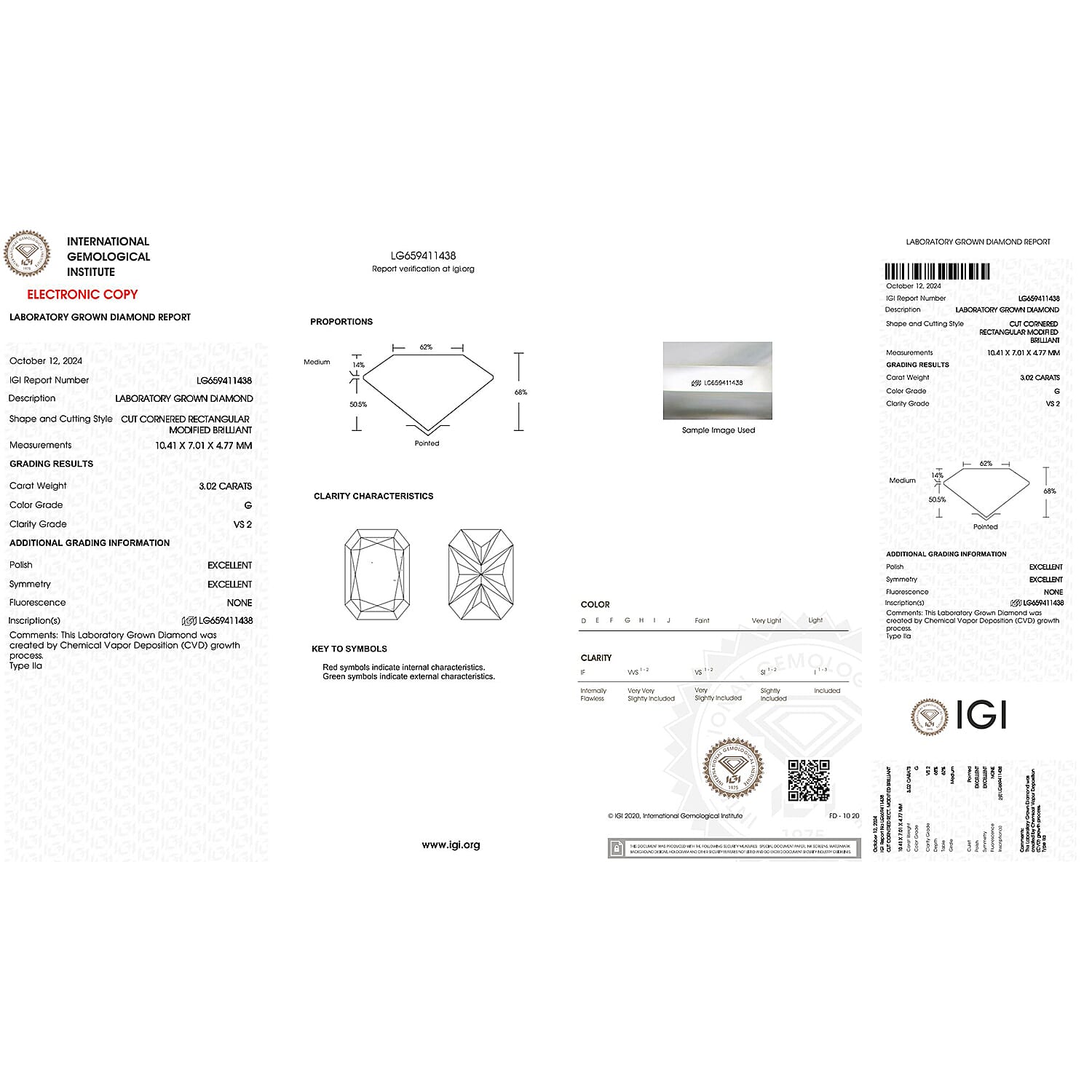 Lab Grown Diamond Rectangular 10.41x.01 mm IGI Certified VS2-G Quality Diamond.