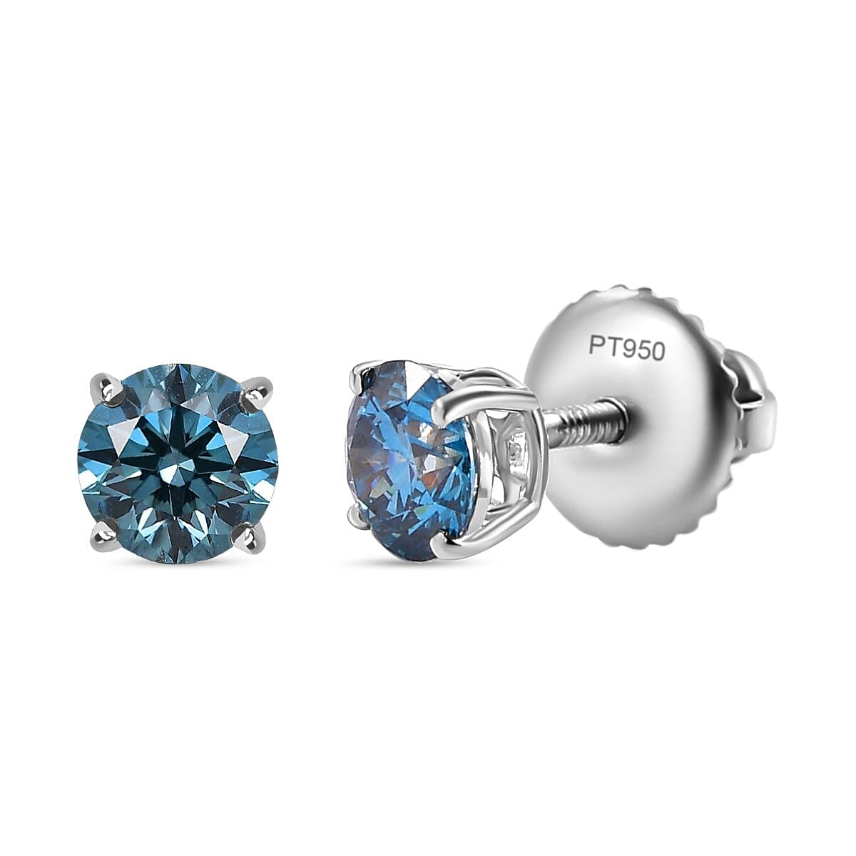 Luxuriant - 950 Platinum SGL Certified Lab Grown (VS) Blue Diamond Solitaire Studs with Screw Back Earring 1.01 Ct.