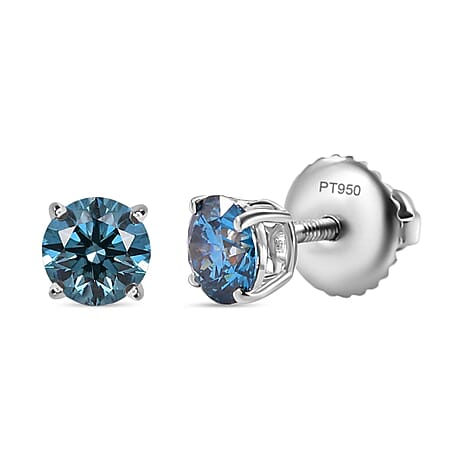 Luxuriant - 950 Platinum SGL Certified Lab Grown (VS) Blue Diamond Solitaire Studs with Screw Back Earring 1.01 Ct.