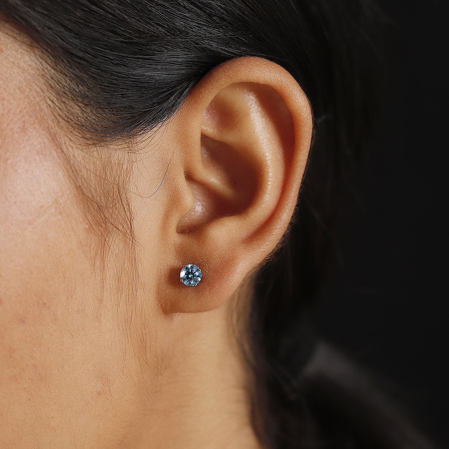 Luxuriant - 950 Platinum SGL Certified Lab Grown (VS) Blue Diamond Solitaire Studs with Screw Back Earring 1.01 Ct.