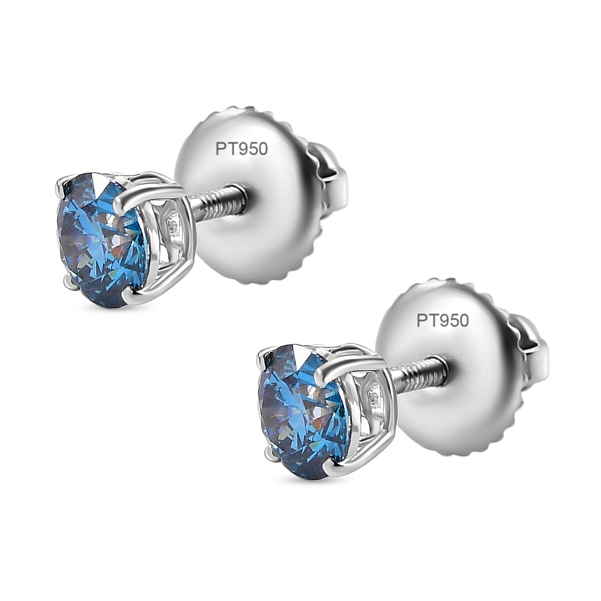 Luxuriant - 950 Platinum SGL Certified Lab Grown (VS) Blue Diamond Solitaire Studs with Screw Back Earring 1.01 Ct.