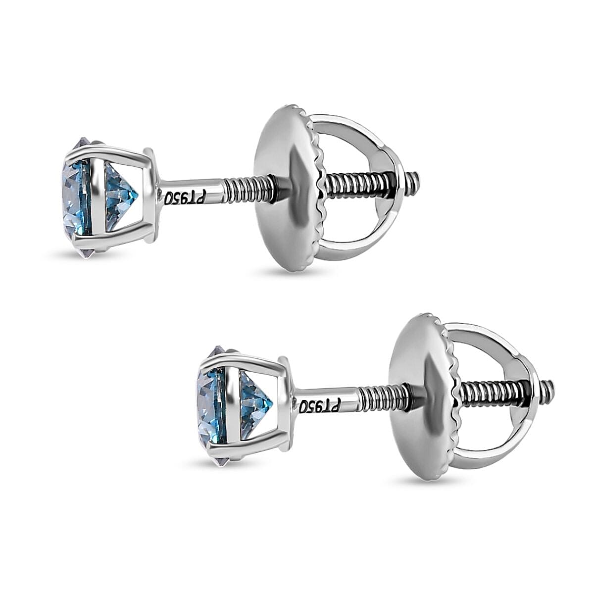 Luxuriant - 950 Platinum SGL Certified Lab Grown (VS) Blue Diamond Solitaire Studs with Screw Back Earring 1.01 Ct.