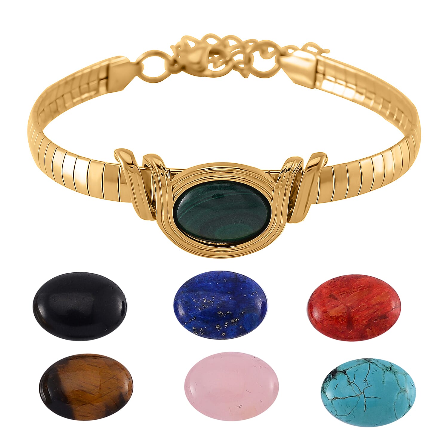 Lapis Lazuli & Interchangeable Multi Gemstones Bracelet with Lobster Clasp (Size - 7.5-2 Ext) in Yellow Tone 59.50 Ct