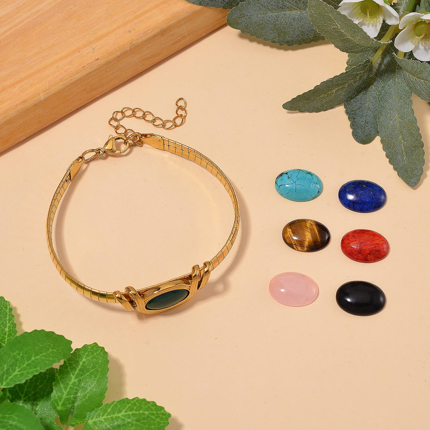 Lapis Lazuli & Interchangeable Multi Gemstones Bracelet with Lobster Clasp (Size - 7.5-2 Ext) in Yellow Tone 59.50 Ct