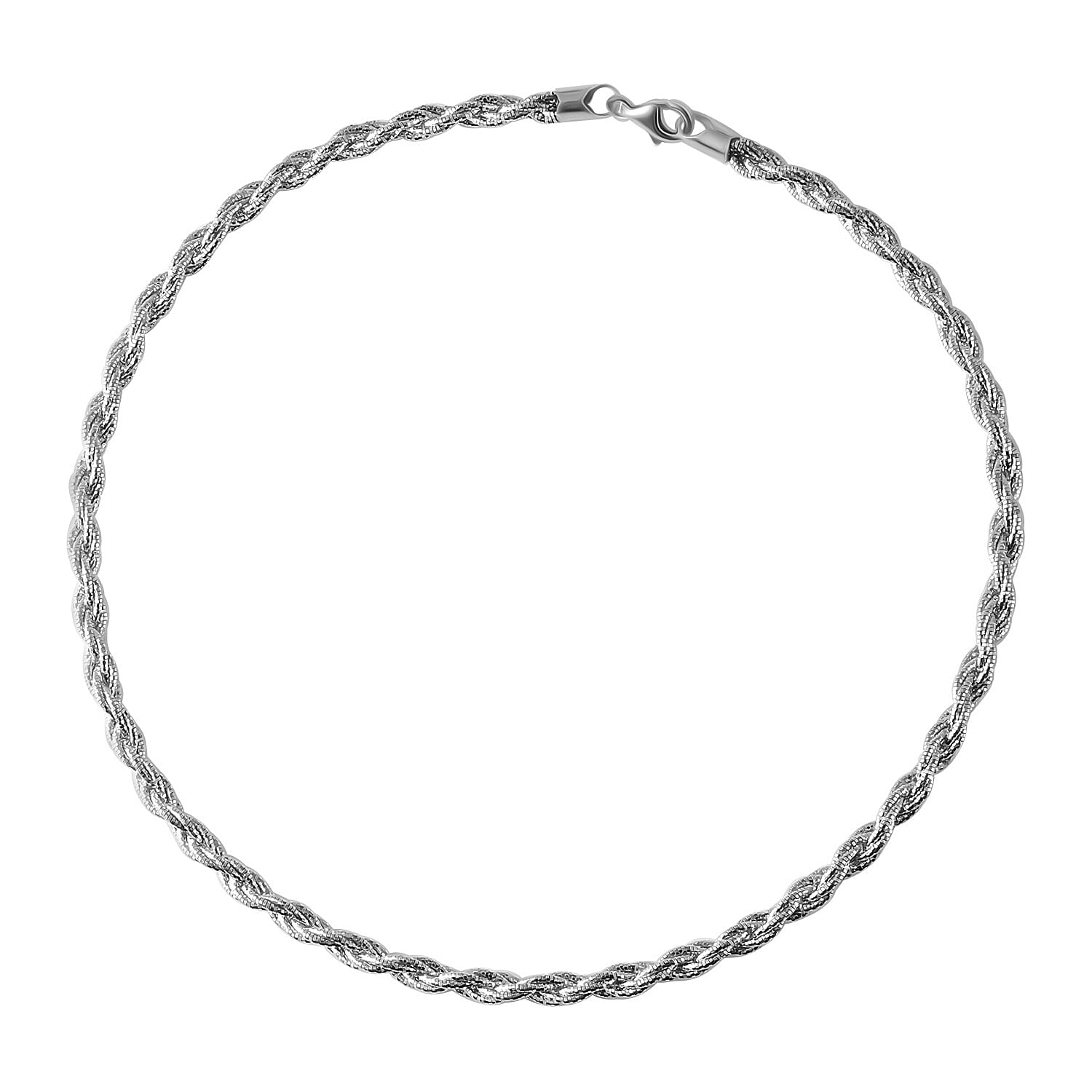 Italian Made - Rhodium Overlay Sterling Silver Rope Necklace (Size - 18) With Lobster Clasp, Silver Wt. 27.17 Gms