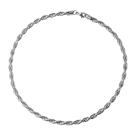 Italian Made - Rhodium Overlay Sterling Silver Rope Necklace (Size - 18) With Lobster Clasp, Silver Wt. 27.17 Gms