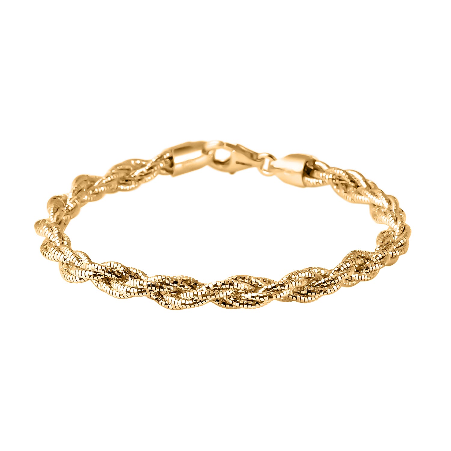 Italian Made - Yellow Gold Plated Sterling Silver Rope Bracelet (Size - 7.5) With Lobster Clasp, Silver Wt. 11.76 Gms