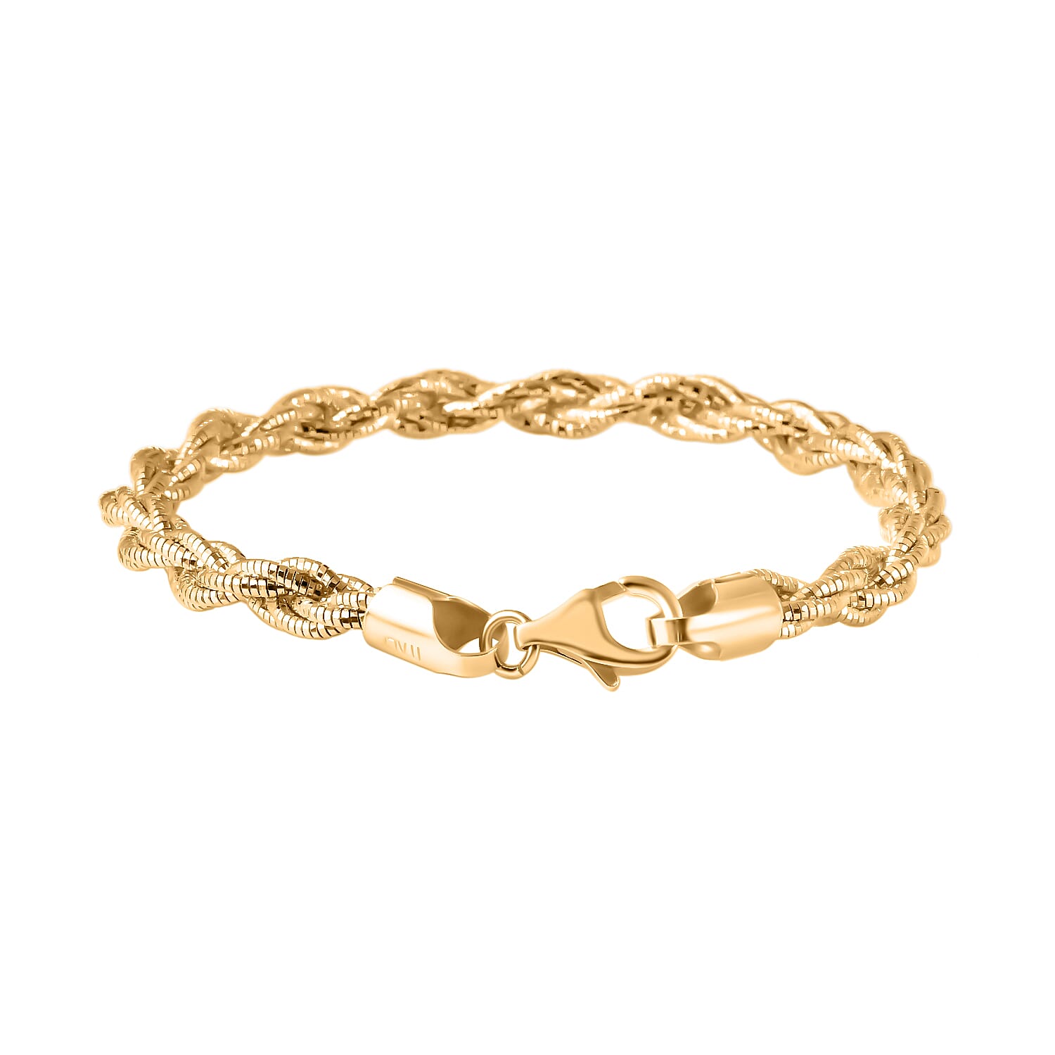Italian Made - Yellow Gold Plated Sterling Silver Rope Bracelet (Size - 7.5) With Lobster Clasp, Silver Wt. 11.76 Gms