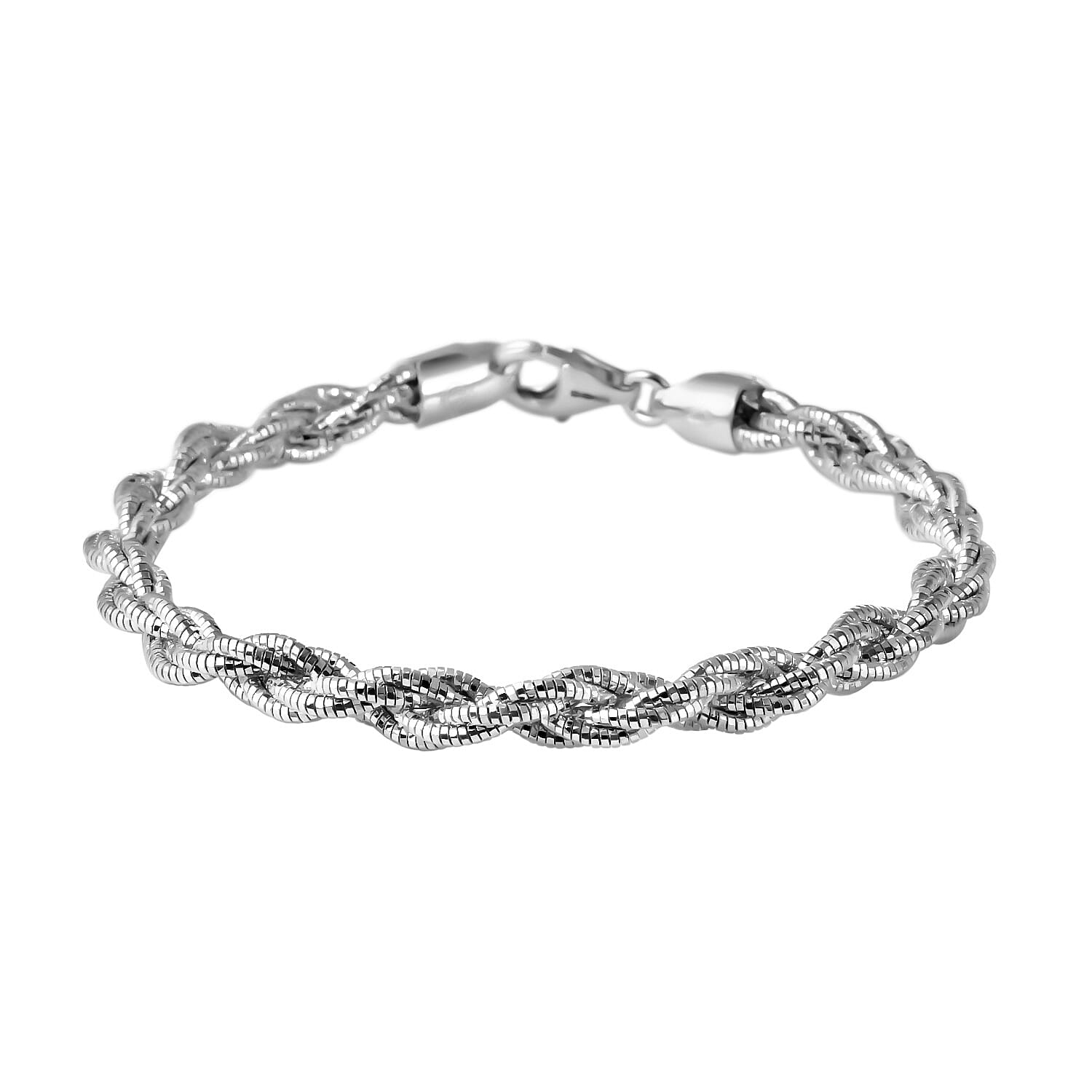 Italian Made - Rhodium Overlay Sterling Silver Rope Bracelet (Size - 7.5) With Lobster Clasp, Silver Wt. 11.77 Gms