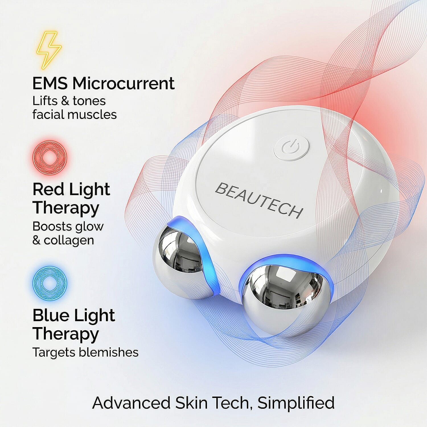 BEAUTECH - Mini EMS Facial Massager - Red & Blue Light Therapy & Type-C Rechargeable