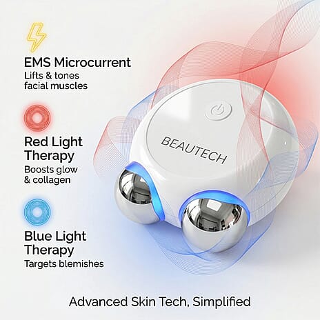 BEAUTECH - Mini EMS Facial Massager - Red & Blue Light Therapy & Type-C Rechargeable
