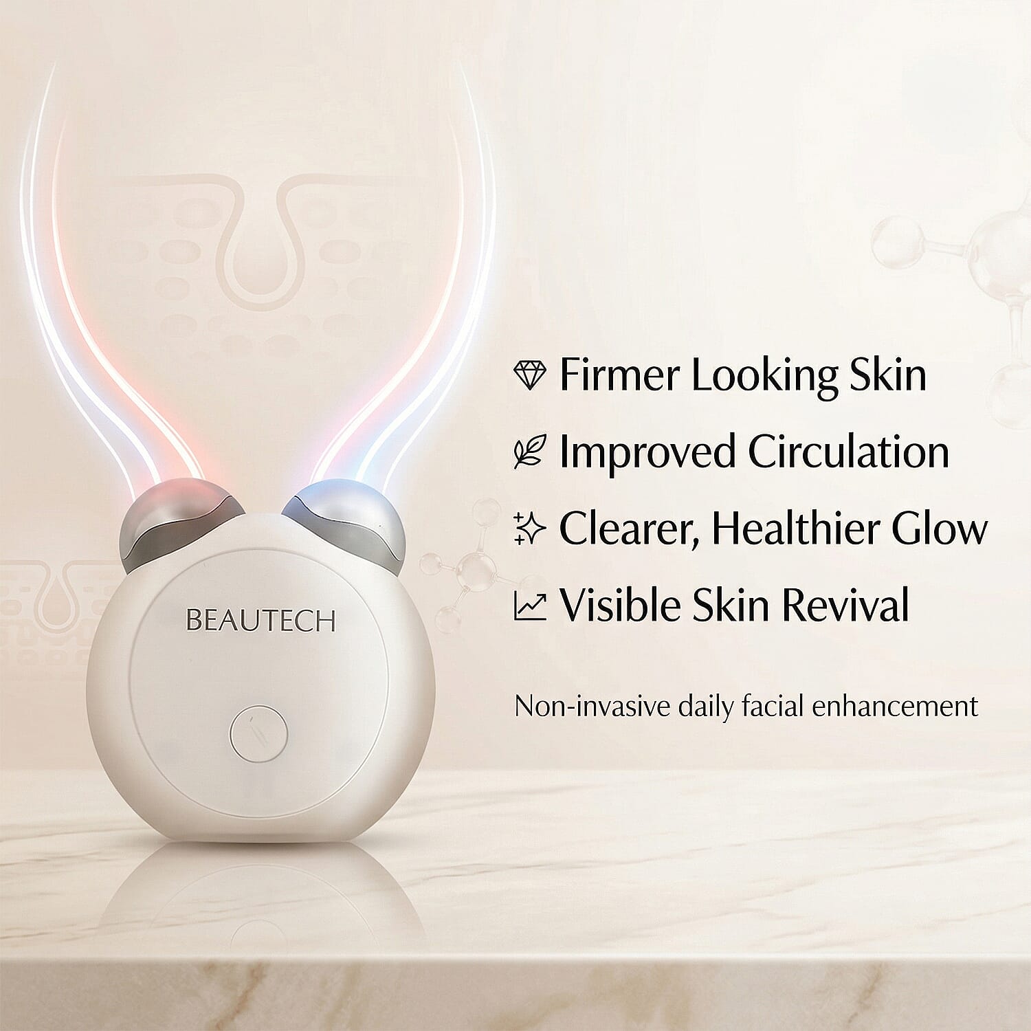 BEAUTECH - Mini EMS Facial Massager - Red & Blue Light Therapy & Type-C Rechargeable