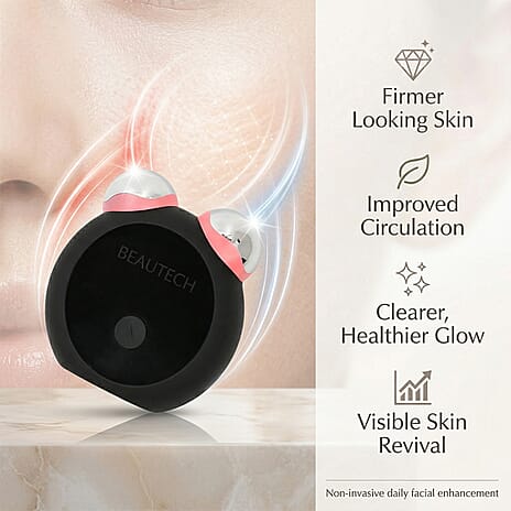 BEAUTECH Mini EMS Facial Massager - Red & Blue Light Therapy & Type-C Rechargeable (Black Matt)