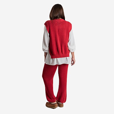 Knitted Wide Leg Trousers (One Size, 8-18) - Red