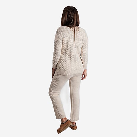 Cable Knitted Wide Leg Trousers (One Size, upto 18) - Beige