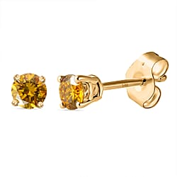 LUXURIANT 14K Yellow Gold Lab Grown Yellow Diamond Solitaire Earring With Push Back 0.25 Ct.