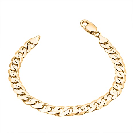 9K Yellow Gold Diamond Cut Flat Curb Bracelet (Size - 7.5) with Lobster Clasp, Gold Wt. 13.30 Gms
