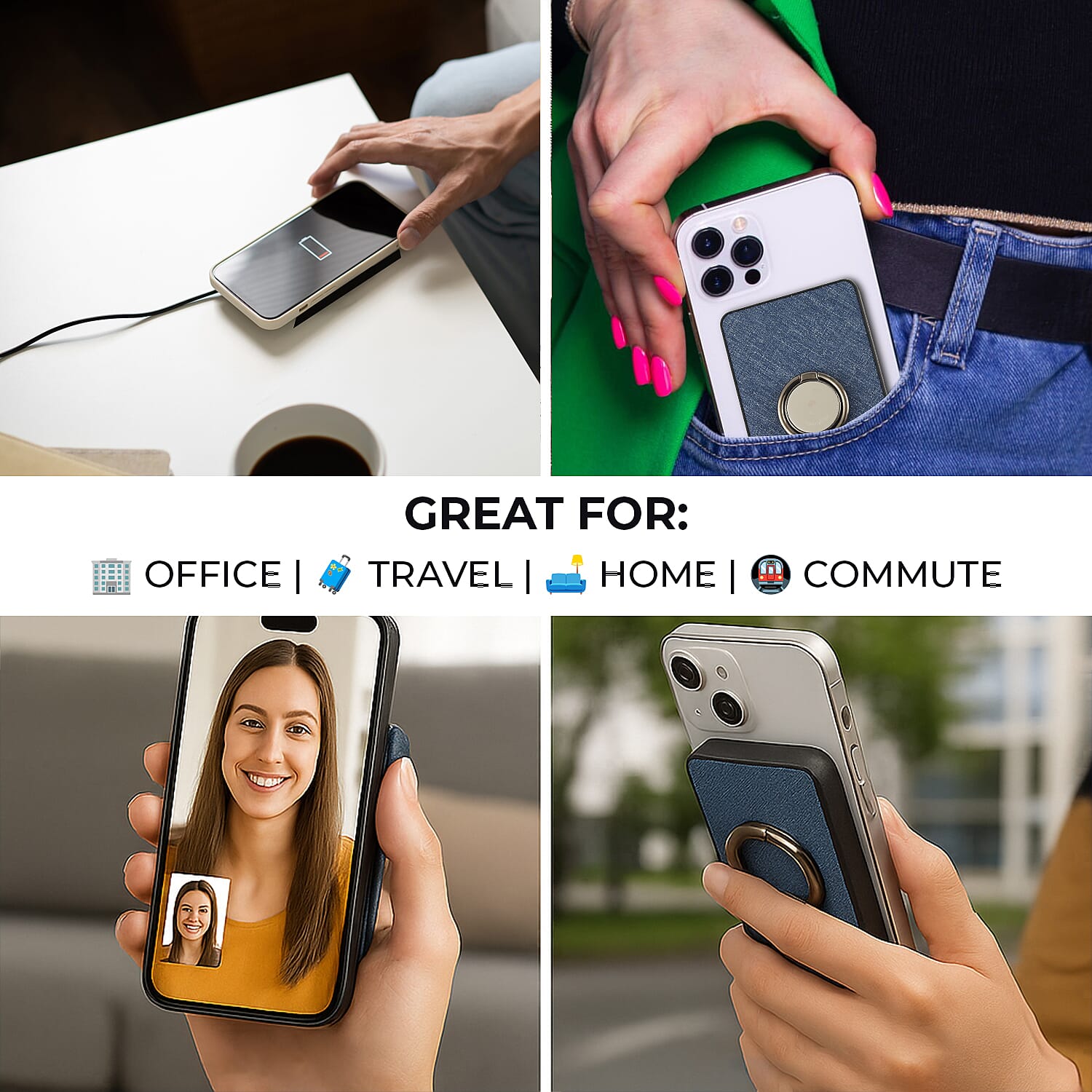 Wireless Power Ring Ultra-Fast 1500mAh Slim Battery Pack With Phone ring Holder