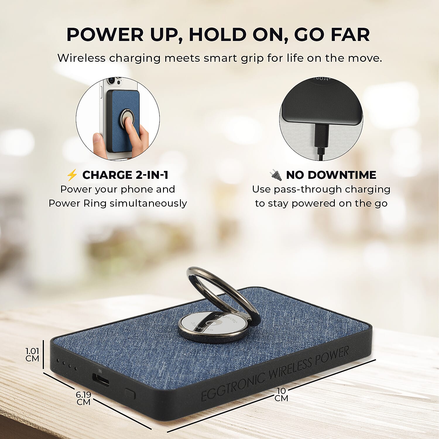 Wireless Power Ring Ultra-Fast 1500mAh Slim Battery Pack With Phone ring Holder