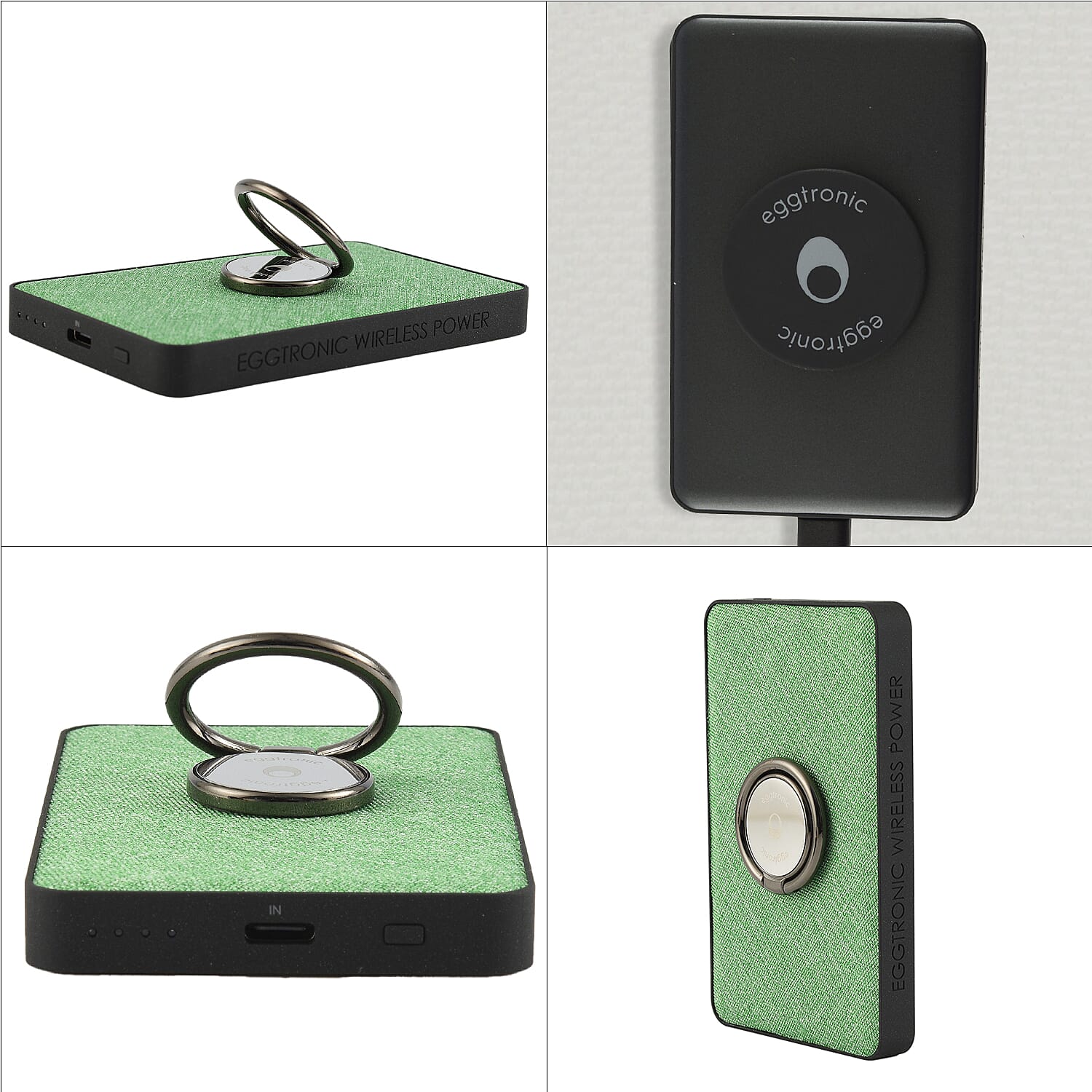 Wireless Power Ring Ultra-Fast 1,500mAh Slim Battery Pack With Phone ring Holder - Green