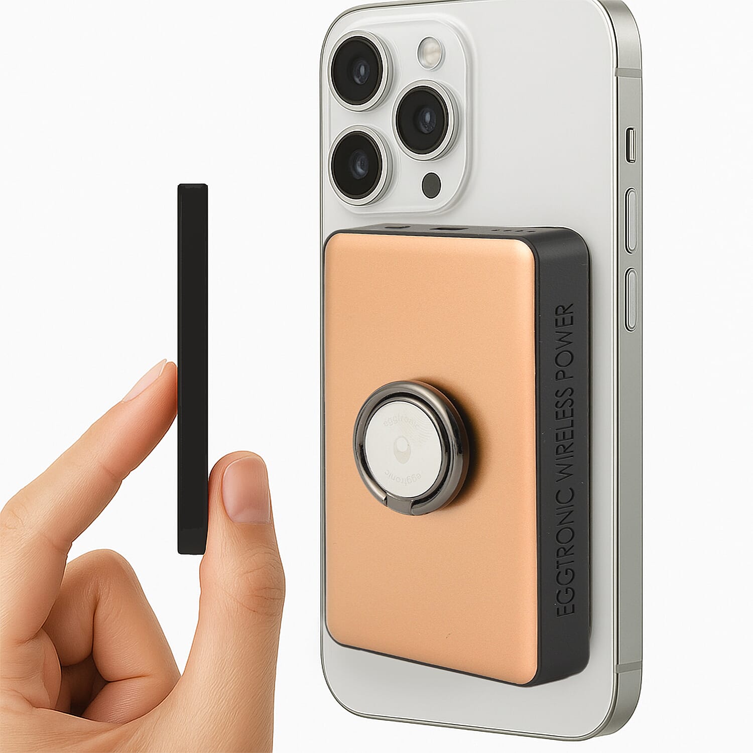 Wireless Power Ring Ultra-Fast 1,500mAh Slim Battery Pack With Phone ring Holder - Gold