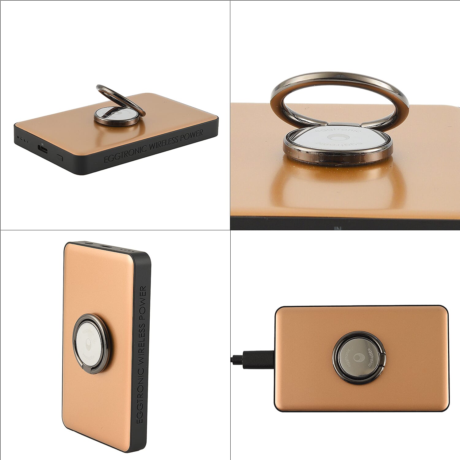 Wireless Power Ring Ultra-Fast 1,500mAh Slim Battery Pack With Phone ring Holder - Gold