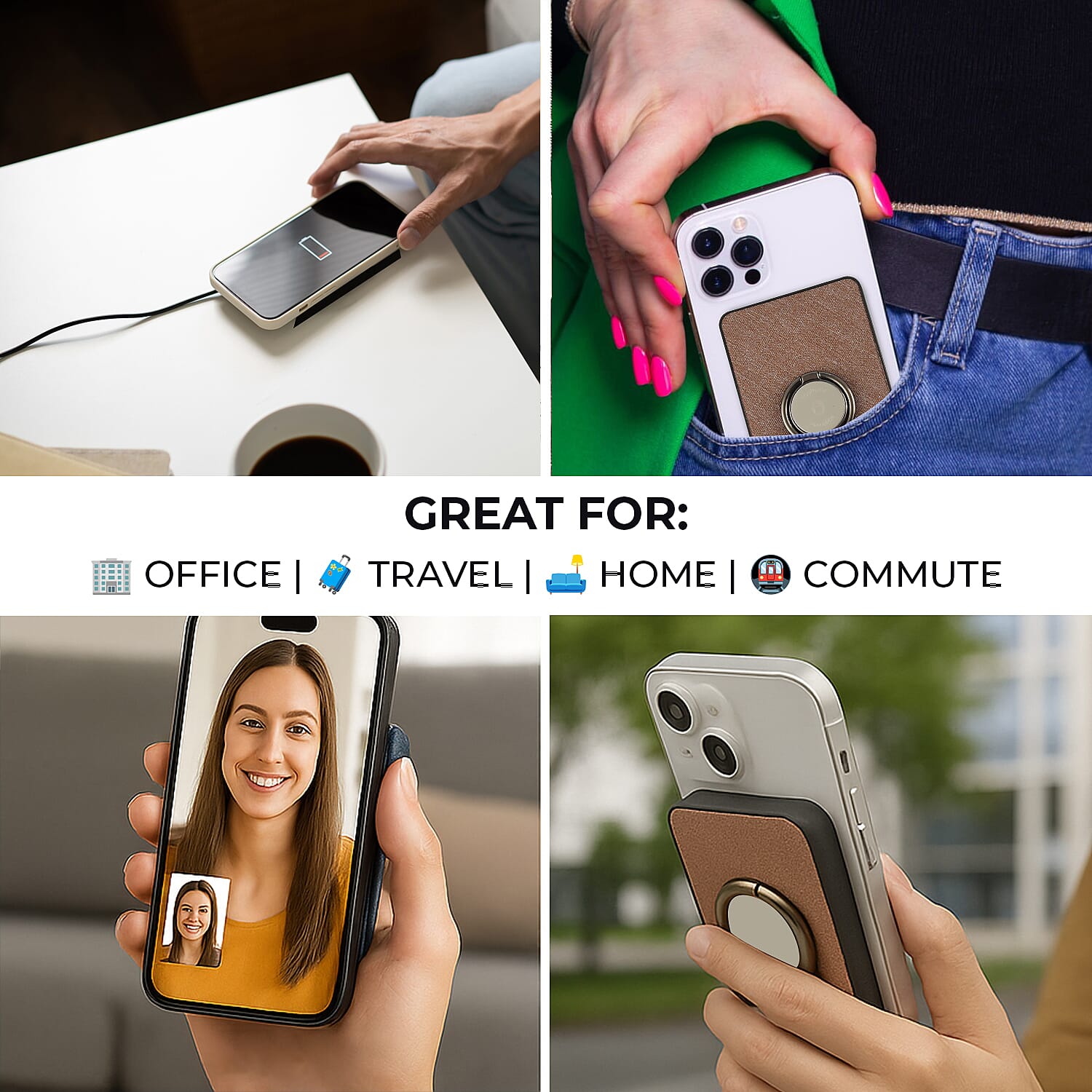 Wireless Power Ring Ultra-Fast 1,500mAh Slim Battery Pack With Phone ring Holder