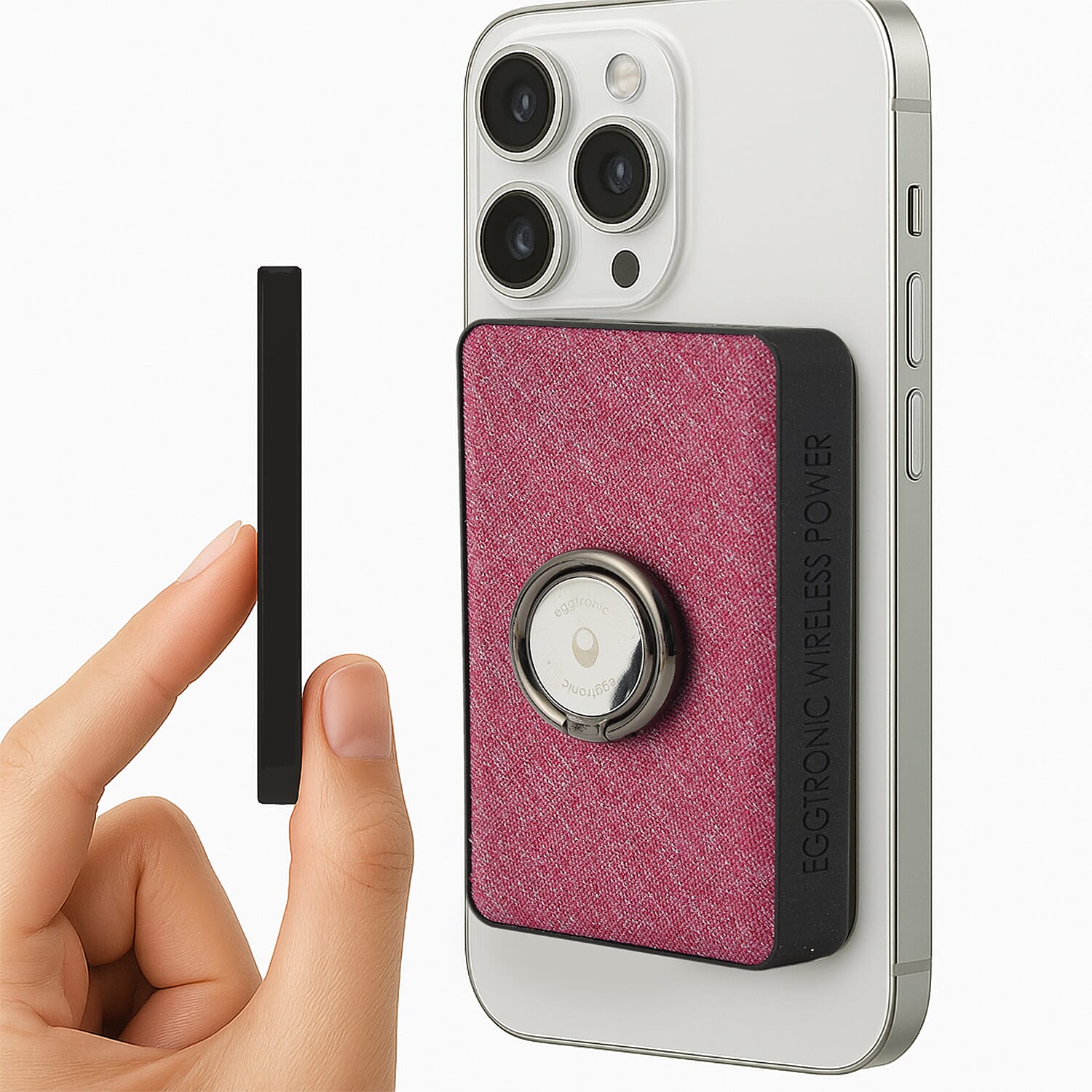 Wireless Power Ring Ultra-Fast 1500mAh Slim Battery Pack With Phone ring Holder - Pink