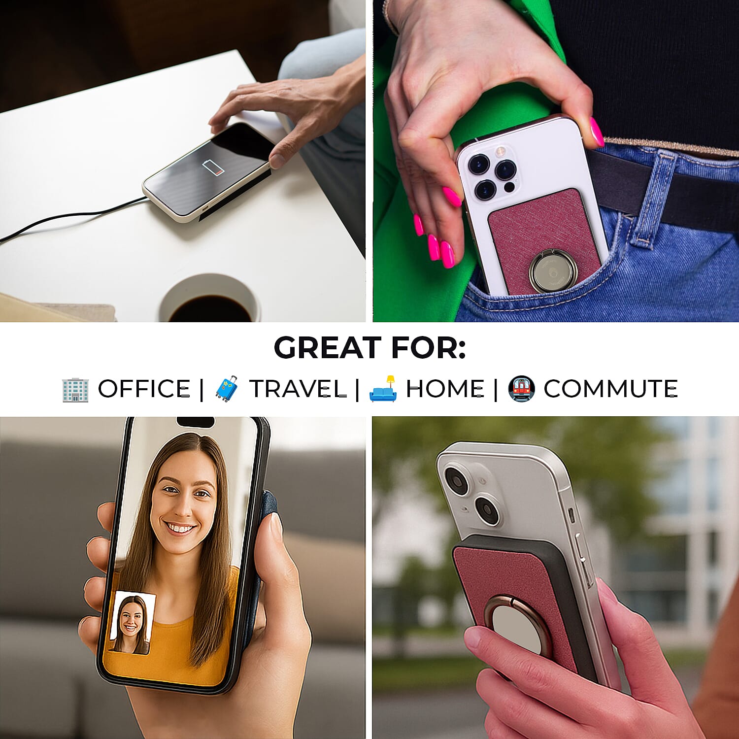 Wireless Power Ring Ultra-Fast 1500mAh Slim Battery Pack With Phone ring Holder - Pink