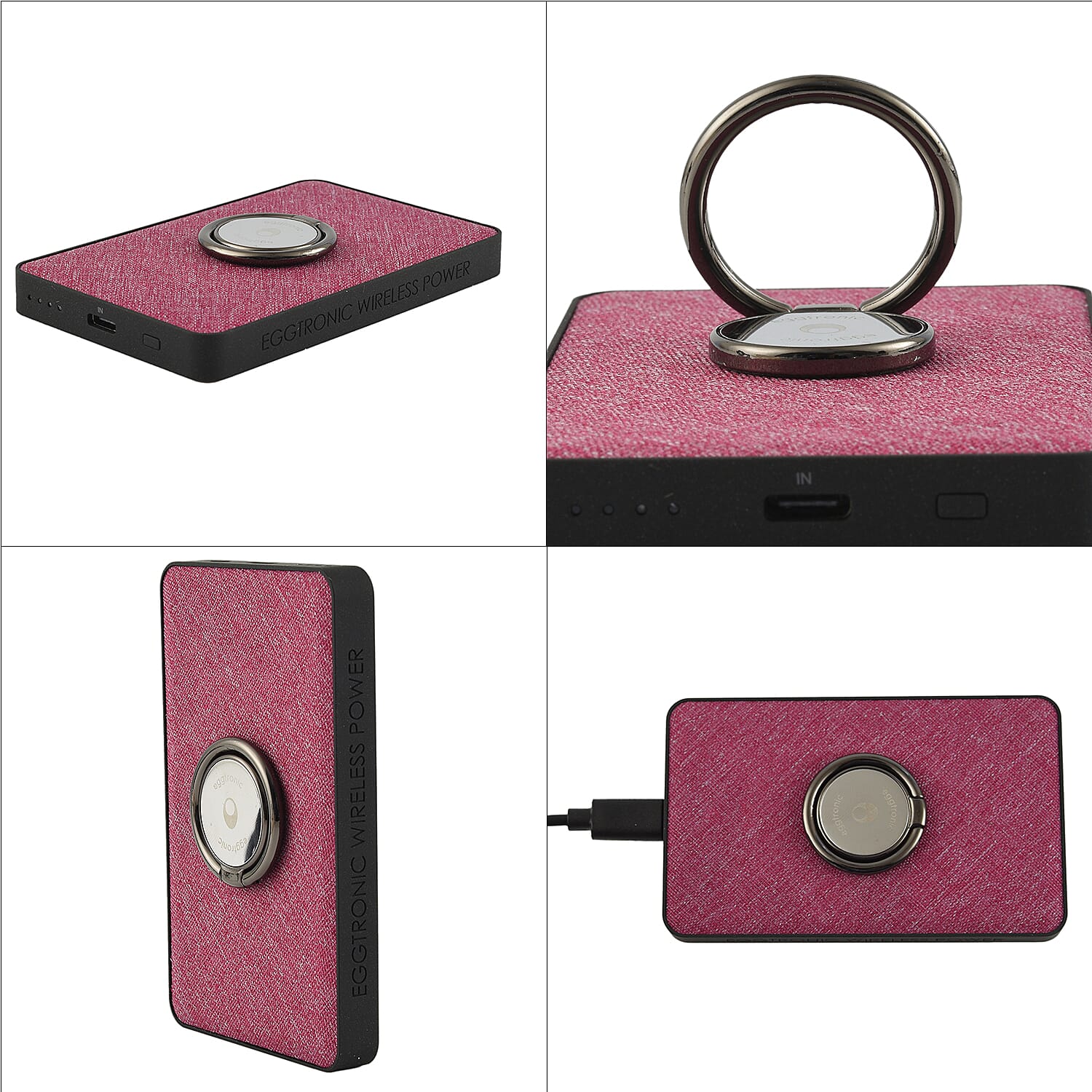 Wireless Power Ring Ultra-Fast 1500mAh Slim Battery Pack With Phone ring Holder - Pink