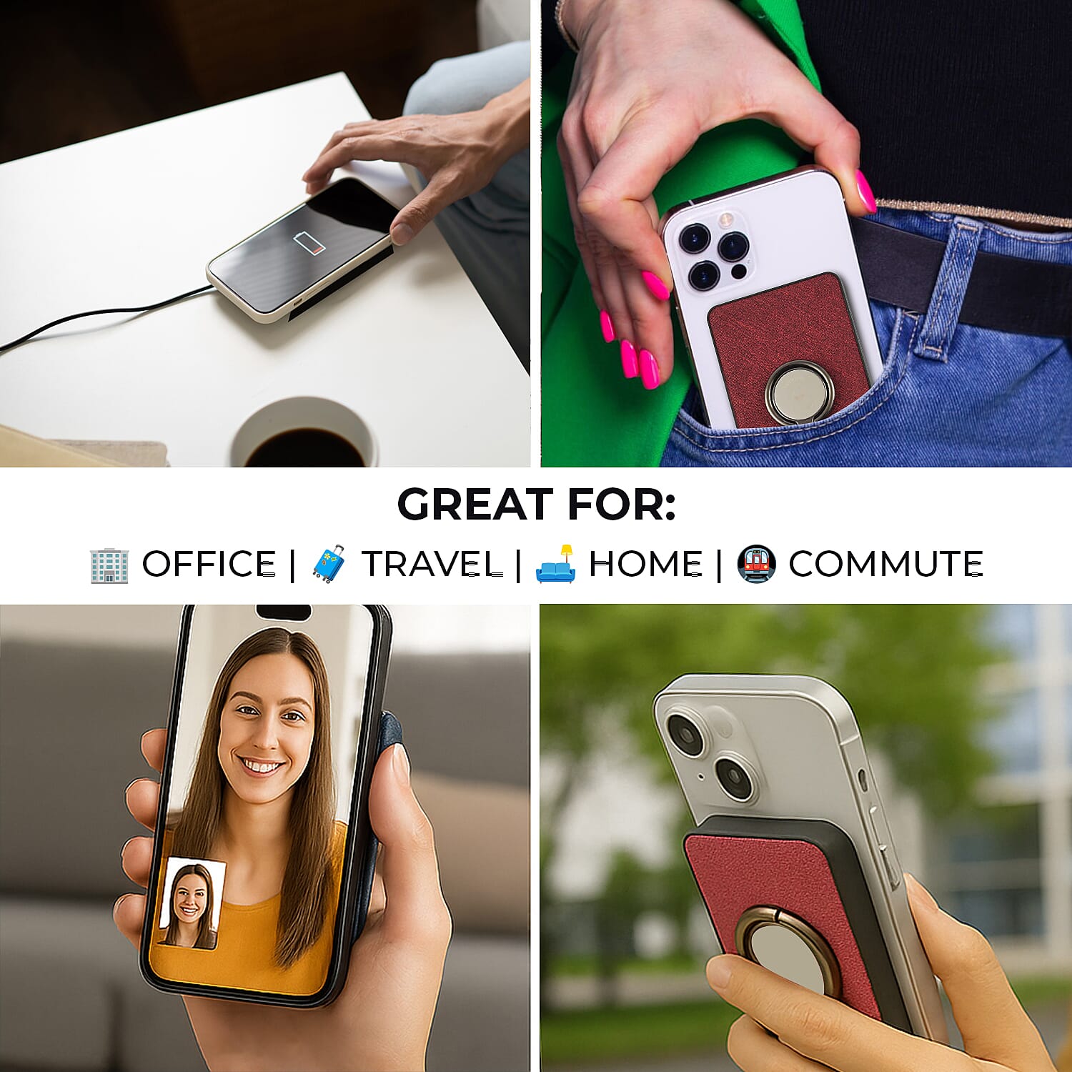 Wireless Power Ring Ultra-Fast 1,500mAh Slim Battery Pack With Phone ring Holder