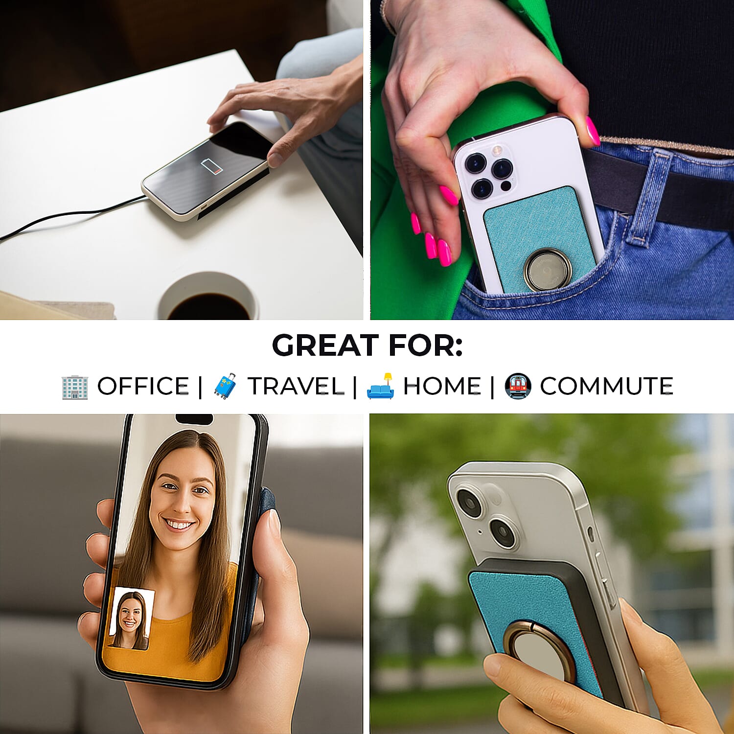 Wireless Power Ring Ultra-Fast 1,500mAh Slim Battery Pack With Phone ring Holder