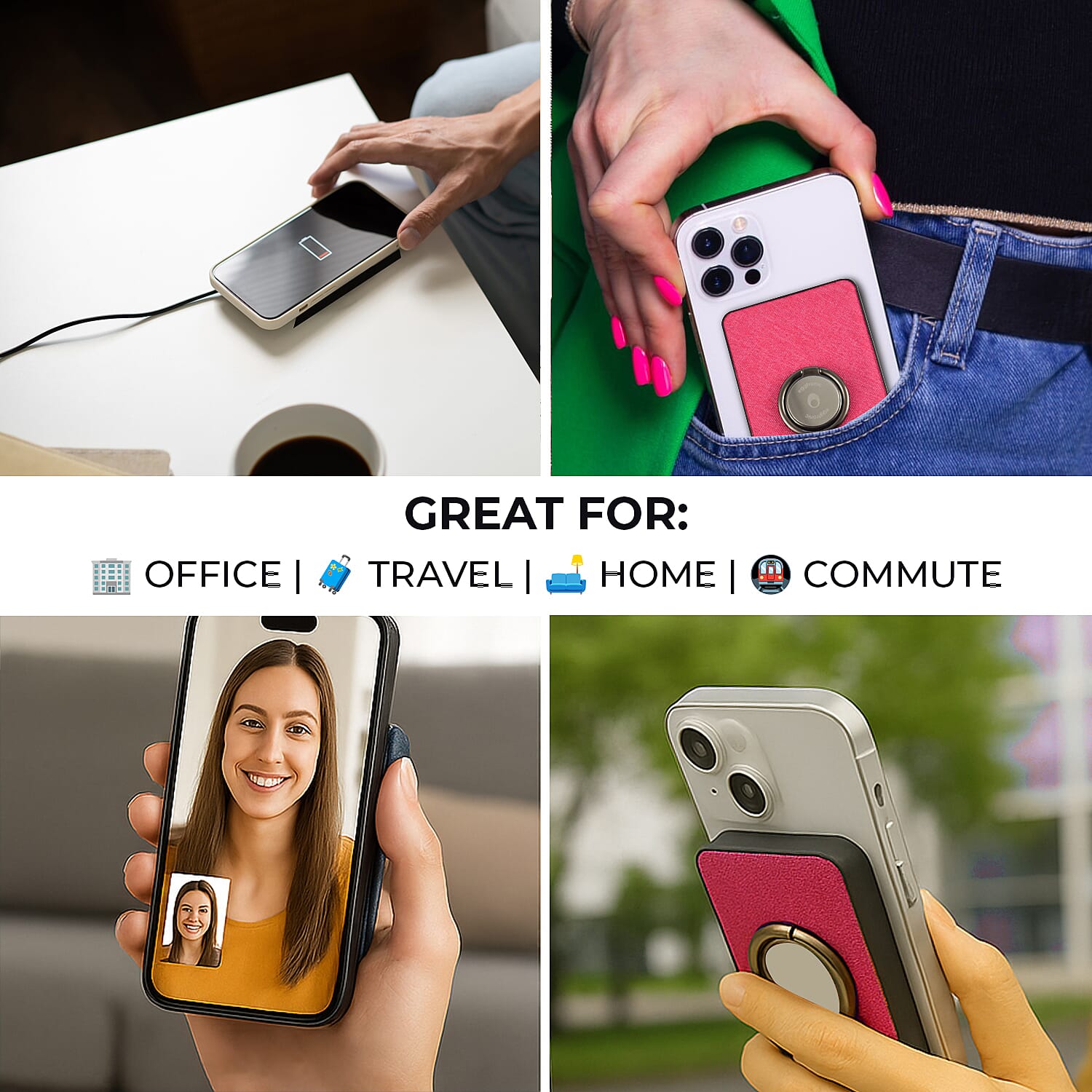 Wireless Power Ring Ultra-Fast 1,500mAh Slim Battery Pack With Phone ring Holder