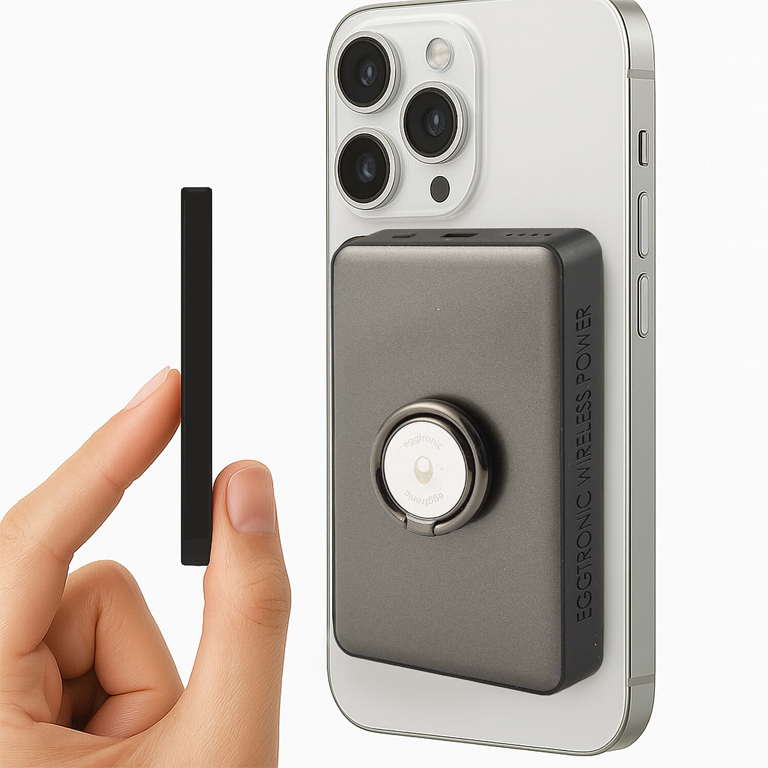 Wireless Power Ring Ultra-Fast 1,500mAh Slim Battery Pack With Phone ring Holder