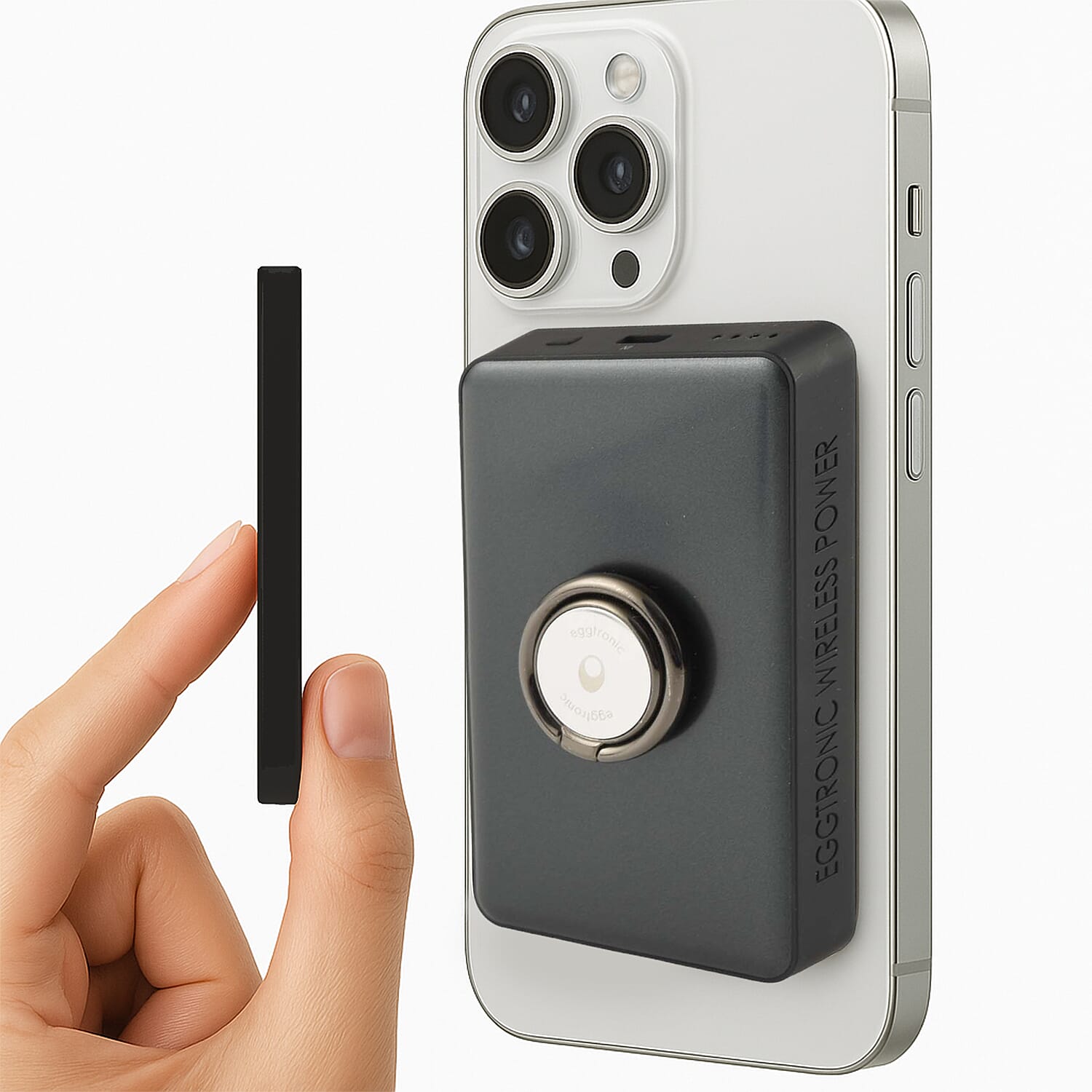 Wireless Power Ring Ultra-Fast 1500mAh Slim Battery Pack With Phone ring Holder -  Black