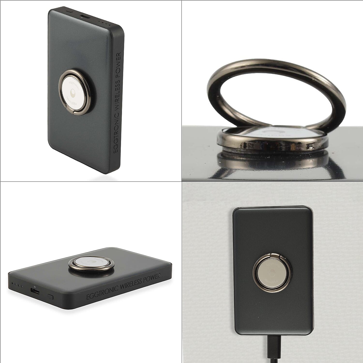 Wireless Power Ring Ultra-Fast 1500mAh Slim Battery Pack With Phone ring Holder -  Black