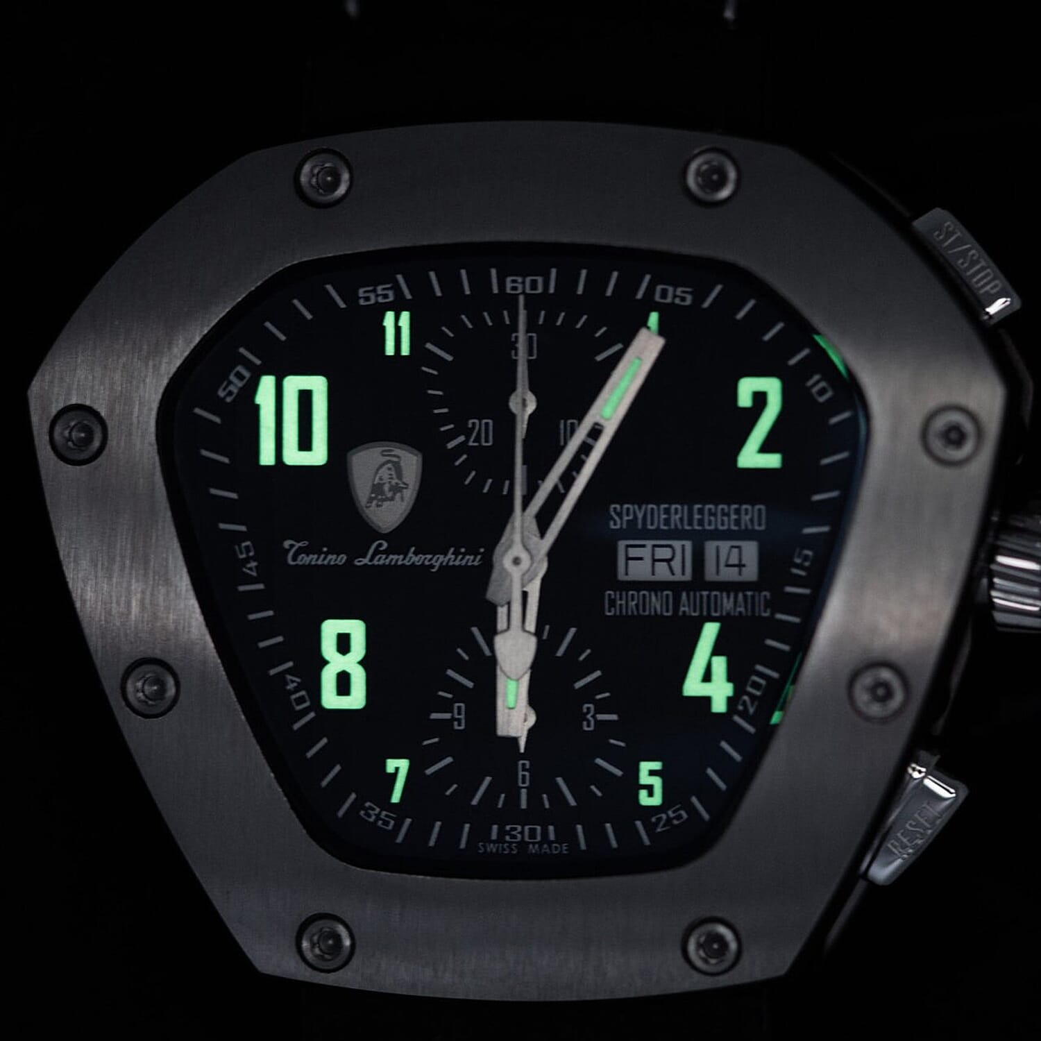 Tonino Lamborghini Spyderleggero Titanium TLFT07 with Swiss Made Automatic Sellita SW500 Chronograph with 25 Jewels, Sapphire Crystal Glass and 10atm