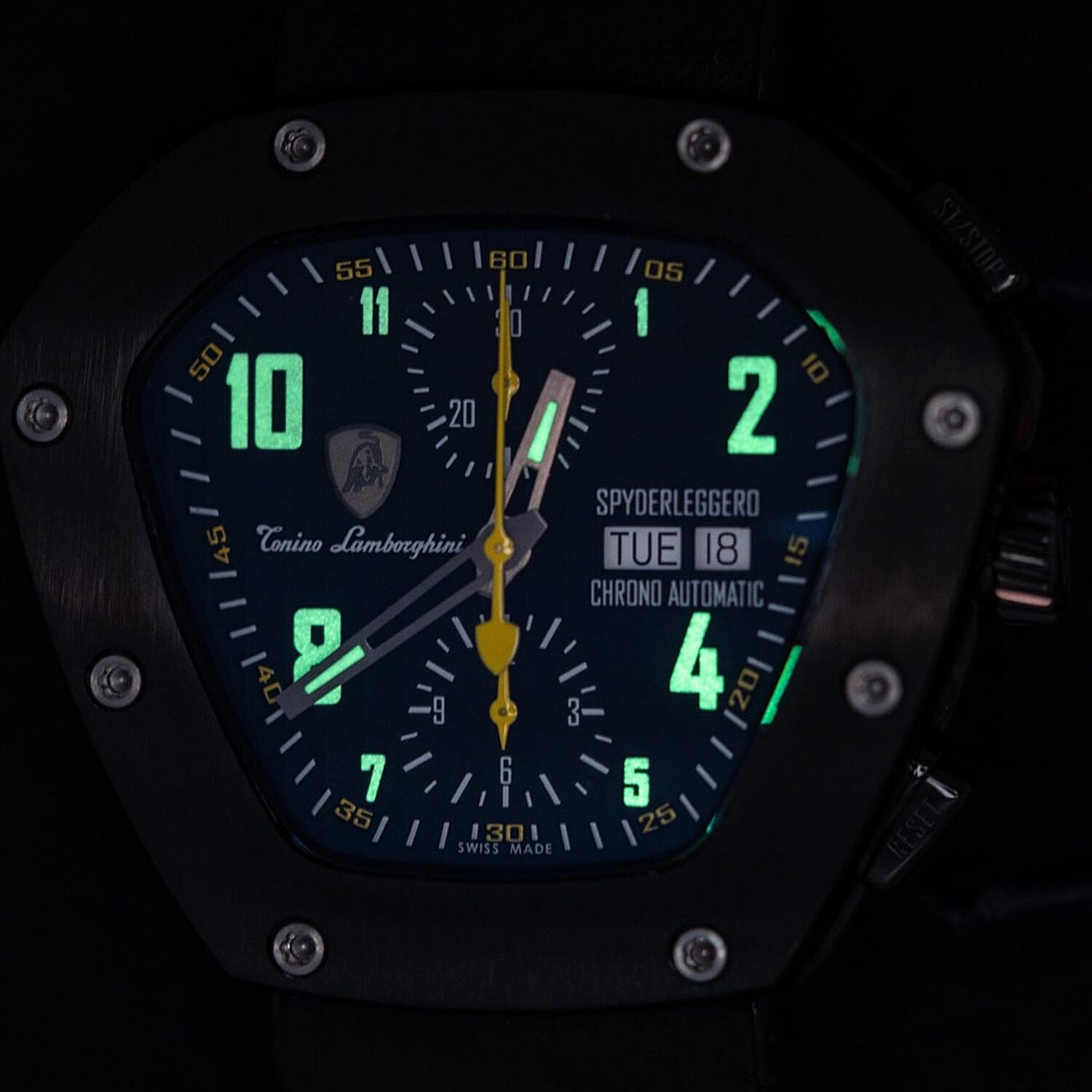 Tonino Lamborghini Spyderleggero Chronograph Swiss Made Watch - Black