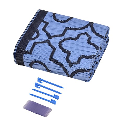 Polypropylene Patterned Rug and Door Mat (Size 152x1 cm) - Black & Blue