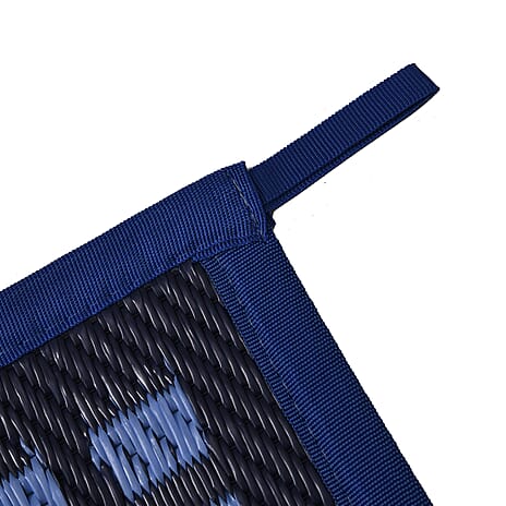 Polypropylene Patterned Rug and Door Mat (Size 152x1 cm) - Black & Blue