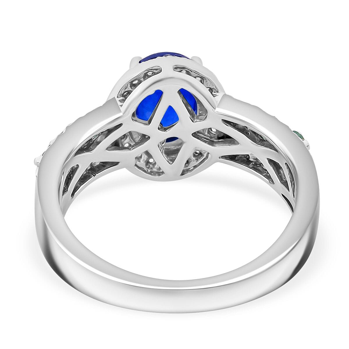 Premium Vietnamese Cobalt Blue Spinel, Emerald & White Zircon Ring in Rhodium Overlay Sterling Silver 2.20 Ct.