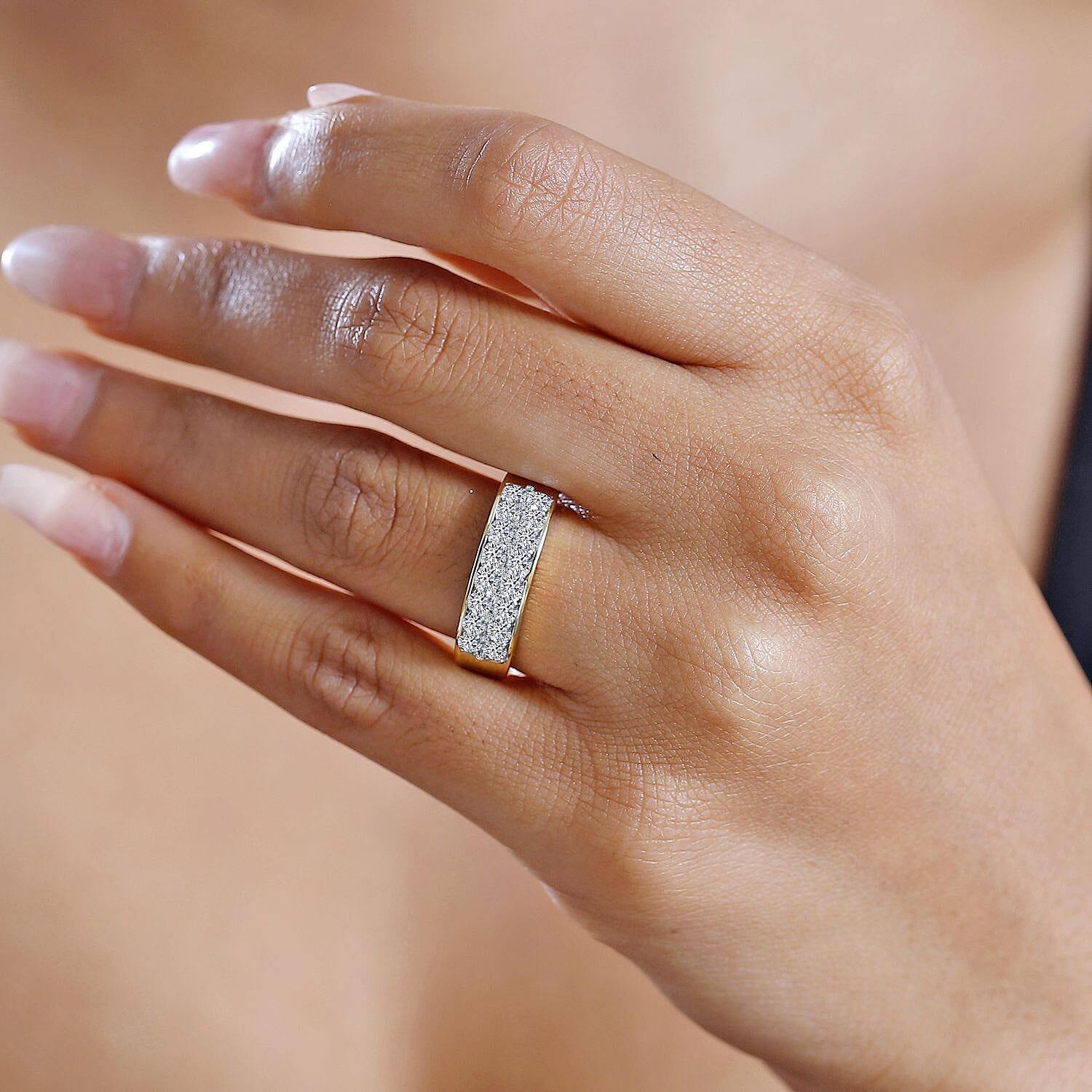 Luxuriant - Lab Grown Diamond (SI-G-H) Cluster Band Ring in 18K Vermeil Yellow Gold Plated Sterling Silver 1.05 Ct.