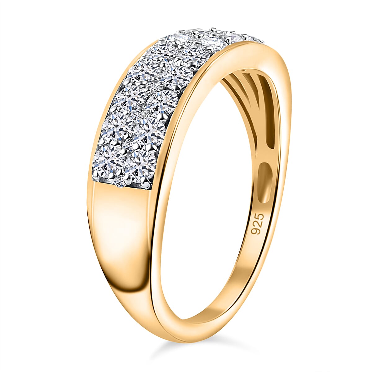 Luxuriant - Lab Grown Diamond (SI-G-H) Cluster Band Ring in 18K Vermeil Yellow Gold Plated Sterling Silver 1.05 Ct.