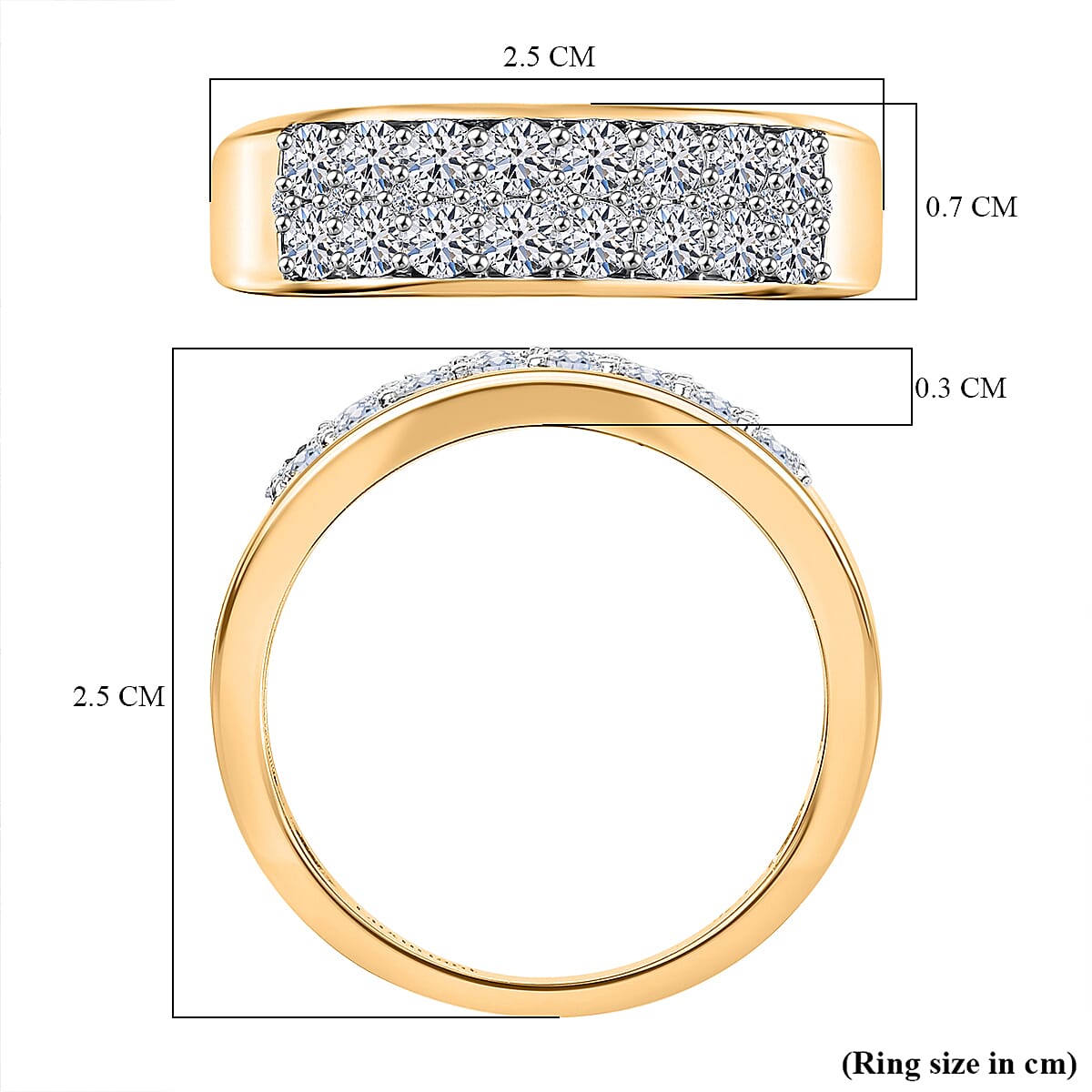 Luxuriant - Lab Grown Diamond (SI-G-H) Cluster Band Ring in 18K Vermeil Yellow Gold Plated Sterling Silver 1.05 Ct.