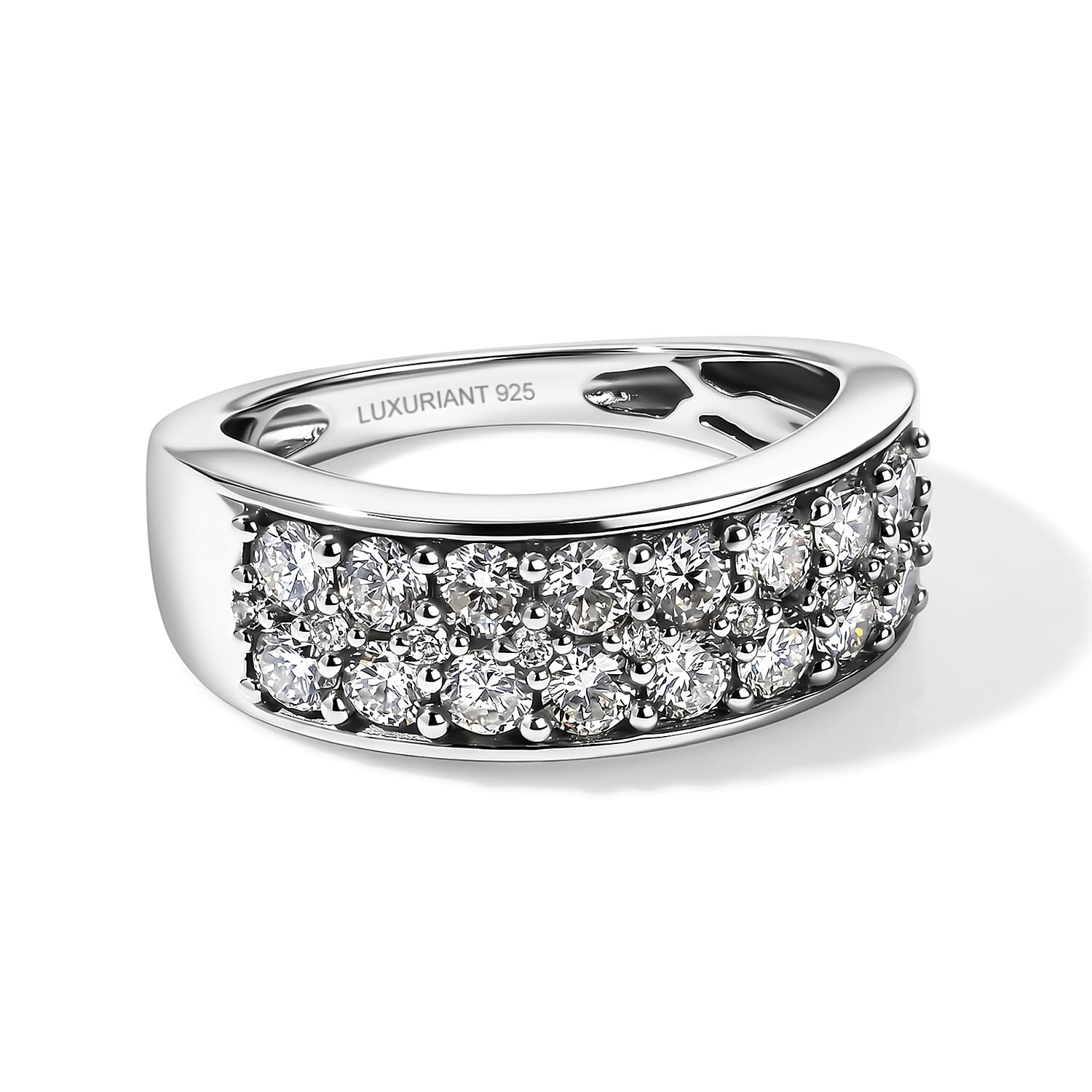 Luxuriant - Lab Grown Diamond (SI-G-H) Cluster Band Ring in Rhodium Overlay Sterling Silver 1.00 Ct.