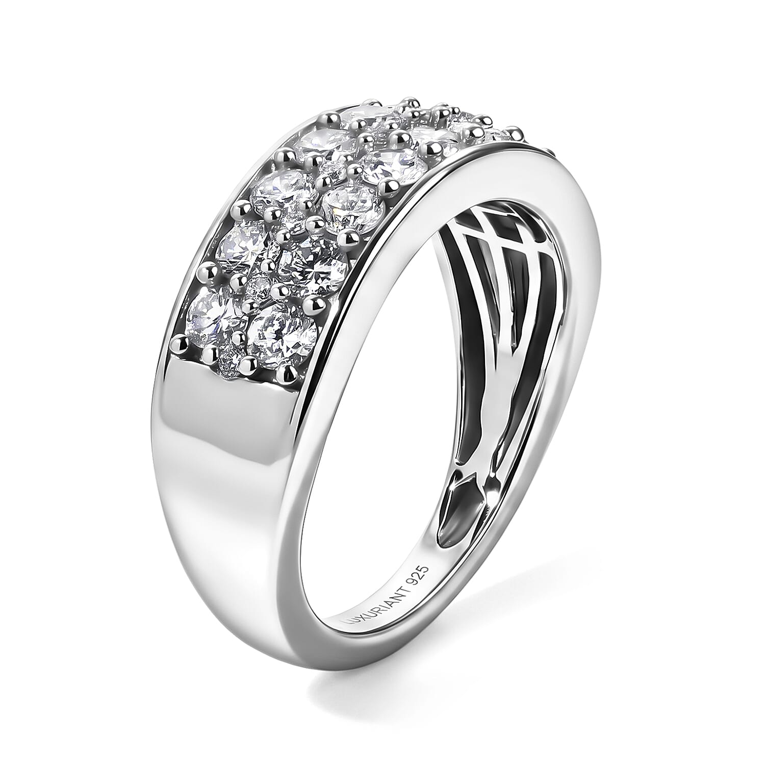 Luxuriant - Lab Grown Diamond (SI-G-H) Cluster Band Ring in Rhodium Overlay Sterling Silver 1.00 Ct.