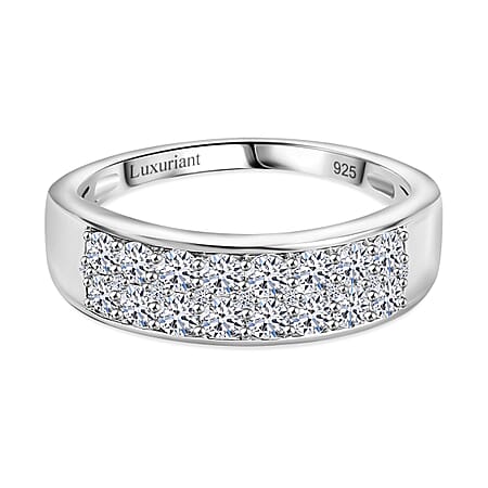 LUXURIANT 1 Ct. Lab Grown Diamond Cluster Ring in Rhodium Overlay Sterling Silver LUXURIANT 1 Ct. Lab Grown Diamond Cluster Ring in Rhodium Overlay Sterling Silver